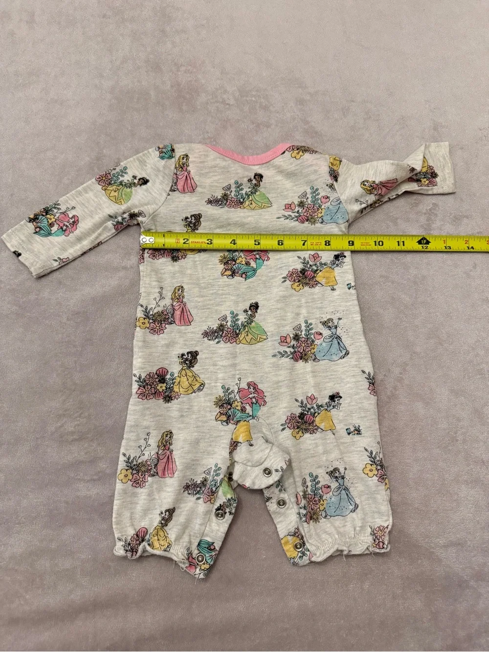 Disney Princess Baby Girl Romper 0-3 Months Floral Long Sleeve Snap One Piece